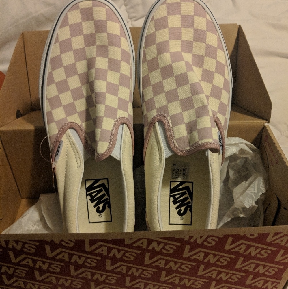 Pink checked Vans slip on shoes